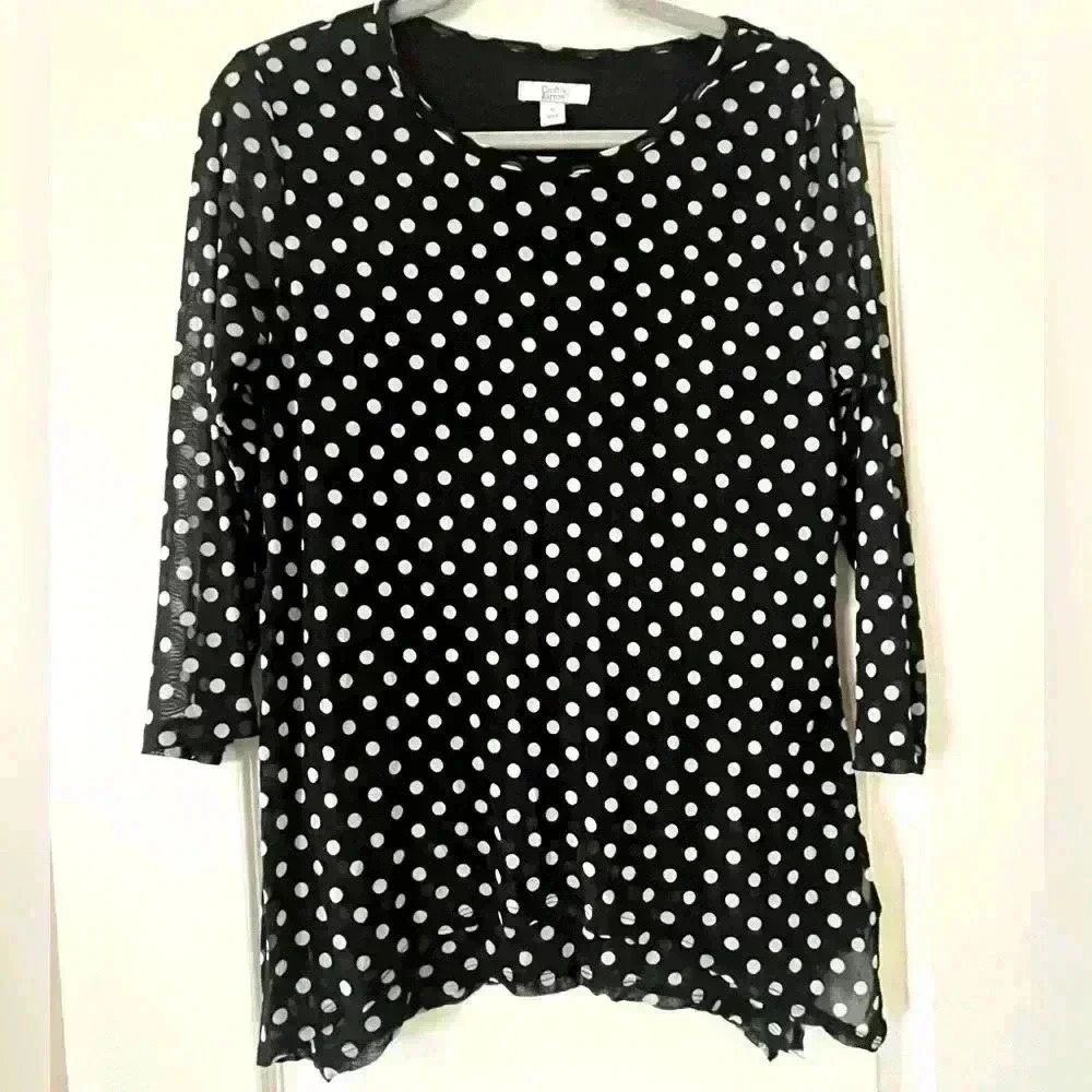 EUC Croft & Barrow Black Polka dot blouse Women’s size Medium